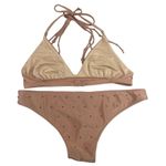 Amuse Society Amuse Brown 2 Piece Polka Dots Halter Tie Neck Beach Resort Swimwear Bikini Sz L Photo 1