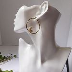 Gold Hoop Earrings with Pearl Crescent Moon Photo 3