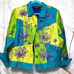 The Vintage Shop Embroidered Bright Neon Green Teal Jacket L Photo 0