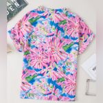 NEW Pink Blue Green & Ivory Abstract Floral Print Short Sleeve Knot Top Size L Size L Photo 7