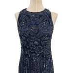Theia Sequin Sheath Dress Embellished Beaded Sleeveless Navy Blue Size US 4 Photo 2