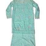 Scala Beaded Gown Formal Light Green 100% Silk Back Slit Size Medium Photo 3