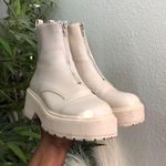 Chunky Platform White Cream ankle combat chelsea boots booties zipper front Photo 0
