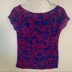Pippa Shell Blouse Blue Pink Geometric Floral Silk Size 0 Photo 5
