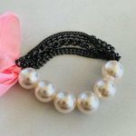 Pearl Black Chain Pink Bow Bracelet Photo 0