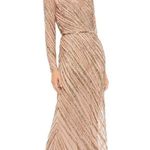 Mac Duggal  5240 Womens Long Sleeve Beaded Column Gown Dress Mocha Photo 0