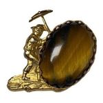 Rare Charming Vintage Tigers Eye Man Mining Gold Tome Pin Brooch Gold Photo 0