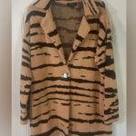 Calligraphie Tiger Stripe Single Button Overcoat Cardigan Size Medium Brown Photo 0