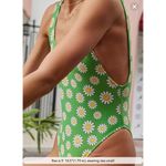 Aerie NWT  Smiley Birthday Scoop Cheekiest One Piece Swimsuit Green Yellow L Swim Photo 2