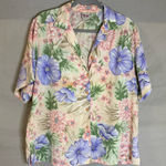 Vtg TanJay Plus Size 2X Short Sleeve Button Down Floral Pastel Hawaiian Womens Pink Photo 0
