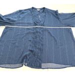 Catherines Blue Metallic Semi Sheer Chiffon Y Neck Button Blouse Size 4X Photo 5