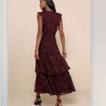 Lulus NWT Molinetto Burgundy Lace Ruffled Tiered Sleeveless Maxi Dress MEDIUM Photo 3