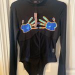 Bold Black and Blue Turtleneck Sweater with Vibrant Design Size 6 Photo 0