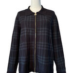 Anne Klein  Black Green Plaid Zip Sweater Cardigan Jacket XL NWT Photo 0