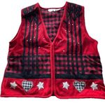 ASHLEY HILL Red Black Pullover Zip Hearts Vest Wool Women’s Sweater Size XL Photo 0