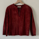 Tory Burch Suede Notch Neck Blouse in Cognac Brown Size 0 Photo 0