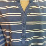 L.L.Bean Blue White Striped V-neck Henley Top XL Long Sleeve Cotton 3/4 Sleeve Photo 3