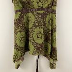 Hot Tempered Y2K Olive Green Brown Floral Paisley Mesh V Neck Asymmetrical Tank Photo 5