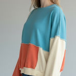 easel Colorblock Crewneck Sweatshirt Blue Coral Cream Cotton Size Small EUC Photo 0