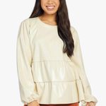 Mud Pie Lovie Faux Leather Top/Blouse- Cream- Size Large- NWT Photo 0