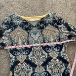 Studio One Blue Tan Paisley Dress with Bell Sleeves & Tie Belt | Large Photo 8