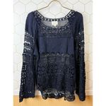Deletta  by Anthropologie Dark Navy Crochet Lace Long Sleeve Top - Size - Large Photo 5