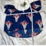 Peach Love California Desert Skull Ruffle top short Set size small flowy blue Photo 8