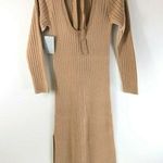 WAYF  Midi Sweater Dress Ribbed Knit Slit Low Back Long Sleeve Beige Size XS Photo 1