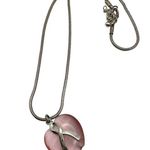 Boutique Pink Cat Eye Heart Shaped Breast Cancer Awareness Silver Tone Necklace Photo 1