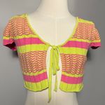 Urban Outfitters  Medium Green Pink Striped Cardigan Crop Sweater Photo 1