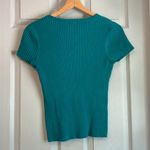 R.Q.T. Women's L Vintage Y2K Teal Embellished Stretchy Ribbed Knit Sweater Top Blue Size L Photo 2