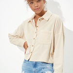 American Eagle  Cropped Corduroy Button Up Shirt Photo 0