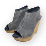 Stuart Weitzman Slingback Cork Platform Tall Wedge Sandal Gunmetal Grey 6M Photo 6