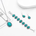 3pcs Vintage Turquoise Bracelet Necklace Earrings Set Healing Stone Decoration Silver Photo 2