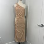 New Misha Size 12 Rose Gold Dune One Shoulder Ruched Midi Dress Photo 1