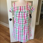 Crown & Ivy  pink lime white plaid open shoulder dress Summer New Photo 2
