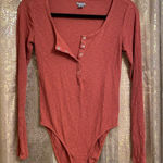 Aerie Women’s Medium Long Sleeve Button Down Burnt Orange Red Bodysuit Stretch Photo 0