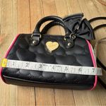 Betsey Johnson  Small Mini‎ Satchel Bag Shoulder Strap Black Pink Quilted Heart Photo 7