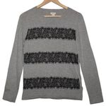 J.Crew Women's Striped Lace Teddie Merino Wool Sweater Gray Black Shirt Size S Photo 0