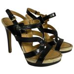 Nine West Breezin Black Gold Strappy Sling Back Stiletto Sandal Heels Womens 7 Photo 2