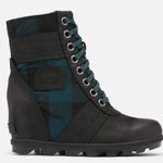 Sorel Lexie Wedge Lace Up Ankle Boots Leather Black Blue Plaid Size 10 Photo 14