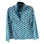 Lands' End Womens Fleece Pullover 1/4 Zip Geometric Blue White M Size M Photo 0