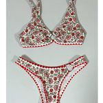 White Red Floral Bikini Top Bottoms Swimwear Set Size S 🤍♥️✨ Photo 2