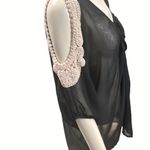 American Dream Black Sheer Cover Up Tunic Crochet Shoulders Lace Detail Size 2X Photo 3