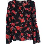 Alice Blue  Boho Ditsy Floral Top Black Red Long Smocked Bell Sleeves Size XL Photo 0