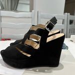 BP B.P. Ankle strap black vegan suede wedge sandal size‎ 8.5 Photo 5