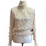 Anthropologie Moon River Ruffles Frill Sheer Lace Top Mock Neck Smocked Cuff Photo 7