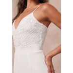 Lulus NWT  Memorable Occasion White Beaded Sequin Wide-Leg Jumpsuit Glam Bling S Photo 4