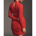 Anthropologie  V-Neck Ruched Mesh Long Sleeve Midi Dress True Red Size 2X Photo 1