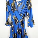 Free People All The Right Ruffles Casual Blue Floral Faux Wrap Romper Small Photo 0